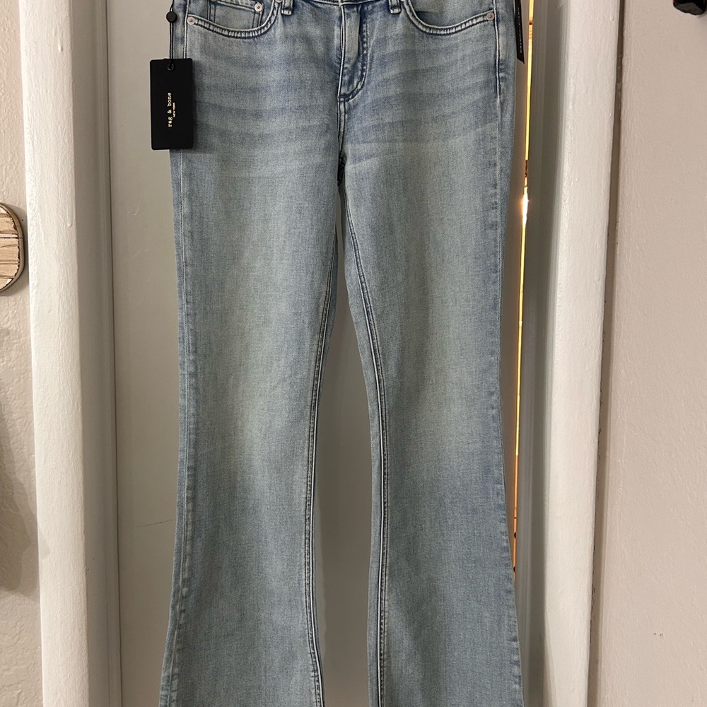 NWT RAG & BONE KINSLEY FLARE JEANS/SIZE 28US/LIGHT BLUE/RAW HEMS/LONG